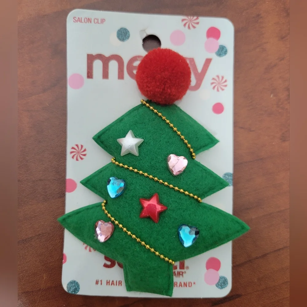 Scunci Kids Festive Hair Clips Christmas Tree & Bow With Antlers Nwt